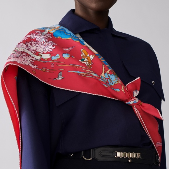 Hermes Sur Mon Nuage scarf 90 Rose Vif / Bleu / Multicolore - Picture 2 of 13